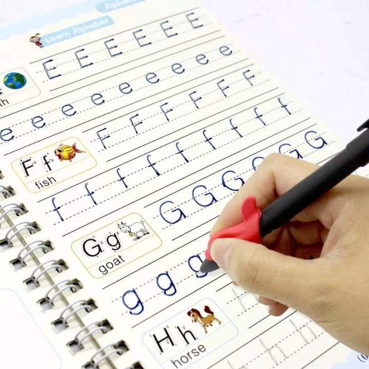 Sank Magic book Practice | Sank Magic Book for Montessori Children Tracing Handwriting First Pre-school Baby Learning Books for Kids (4 Books + Magic Pen with 10 Ink Refills)